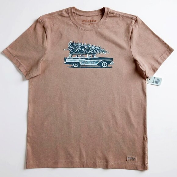 Men's Life is Good Vintage Wagon with Dogs Christmas Tee Crusher Tee - Picture 2 of 6